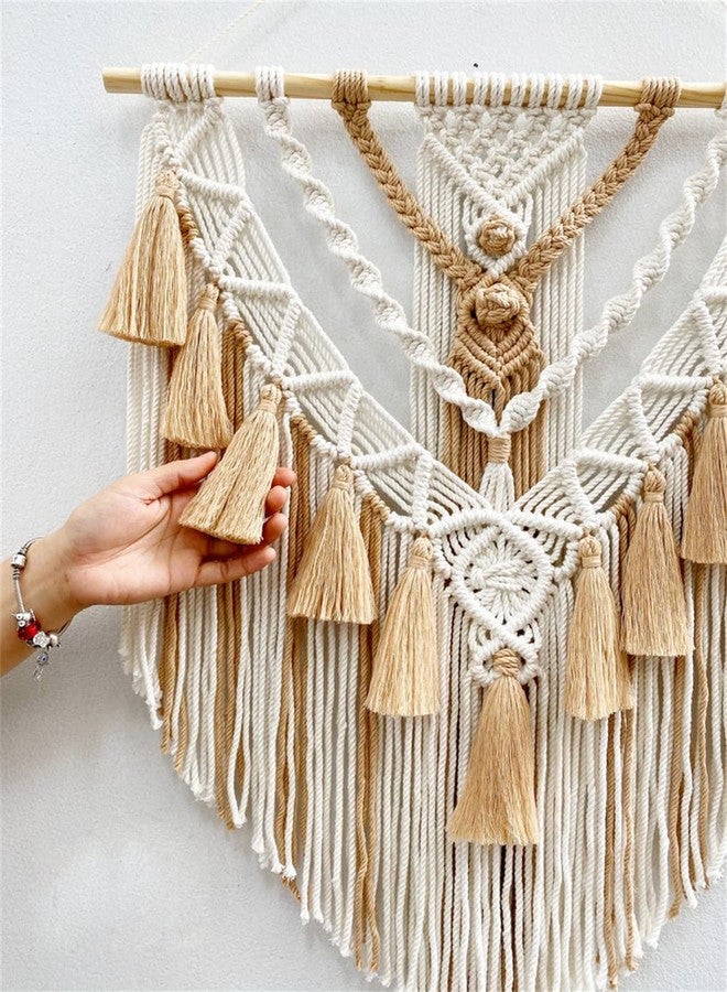 BMIDRUT Hanging Macrame Tapestry Woven Boho Wall Art Handmade Macrame Tapestry Home Wall Decor Wall Pediment 18x30 Inch (Brown) - Image 3
